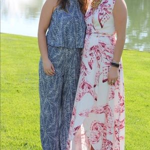 Navy Blue and White Jumpsuit